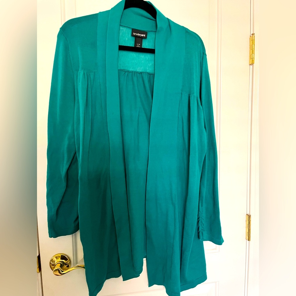 Lane Bryant turquoise blue open long cardigan sz xl 14/16
